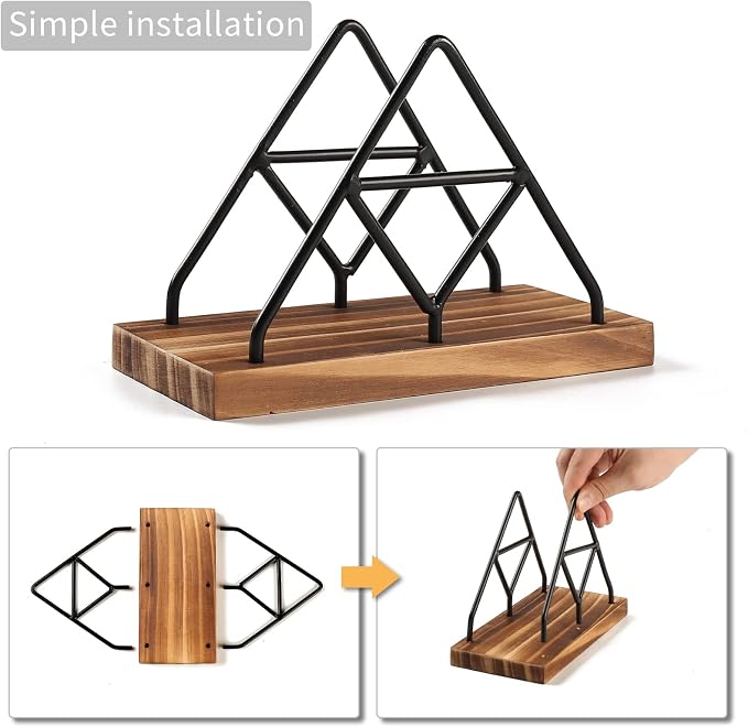 Wooden Napkin Storage, 1 Pack Black Table Napkin Holder - Image 2