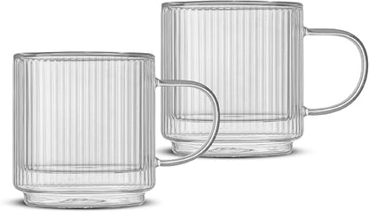 JoyJolt Haven Stackable Fluted Glass Mugs, 13.5oz Clear Mugs - Image 2