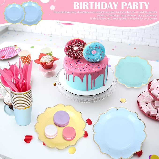 Yaomiao 168 Pcs Pastel Scalloped Paper Plates Cups Napkin - Image 4