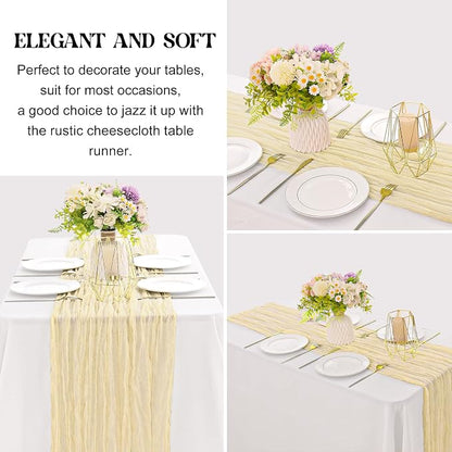 Beige 10FT Cheesecloth Table Runner Boho Gauze Fabric Table Runner Rustic Sheer - Image 3