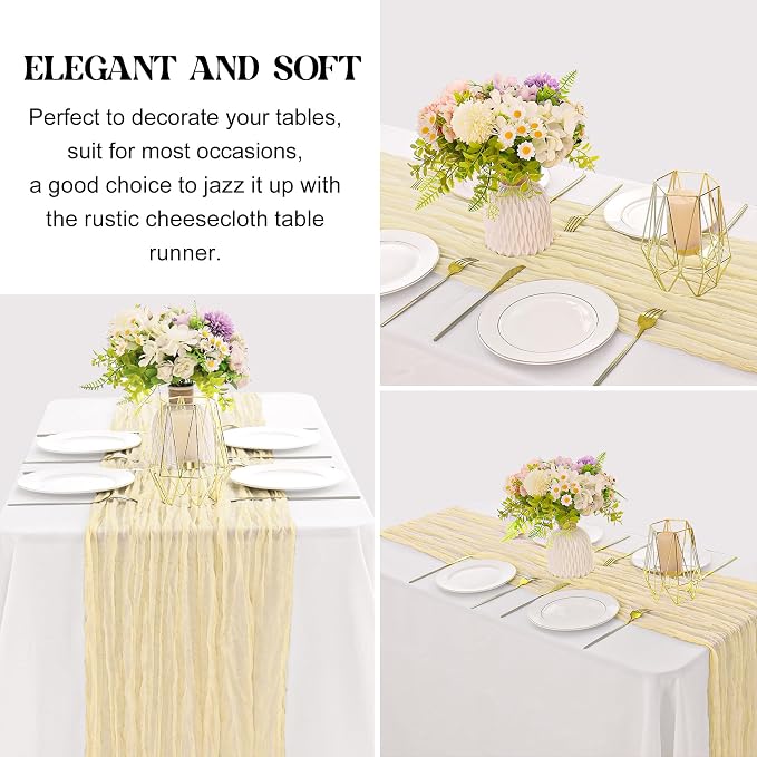 6 Pieces Beige 10FT Cheesecloth Table Runner Boho Gauze Fabric Table Runner - Image 3