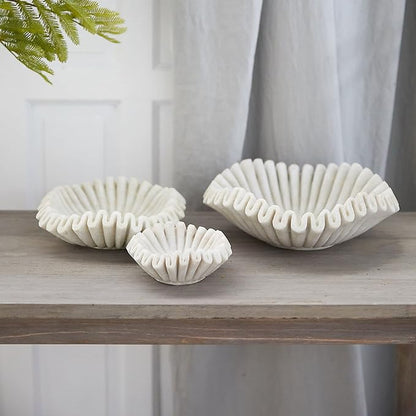 Marble Bowl Fruit Bowl, Stone Bowl Decorative Bowl Decorative Trays Marble Fruit Bowl Marble Ruffle Bowl Marble Floral Bowl Home Decor Gifts (2 pieces of 5 inch)