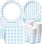 Funnymoom 250 Pcs Blue Gingham Paper Plates and Napkins Party Supplies Blue by Funnymoom