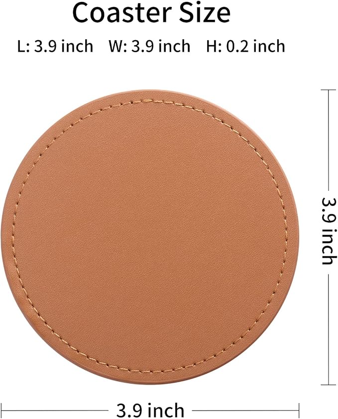 CASEGRACE Drink Coasters with Metal Holder Stand Set of 6, PU Leather Absorbent - Image 2