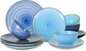 Selamica Ceramic Dinnerware Sets, 12 Pieces Plates and Bowls Sets, Scratch Resistant Dishes Set for 4, Handpainted Swirl Dishware Sets with Spray Black Dots, Dishwasher&Microwave Safe, Gradient Blue