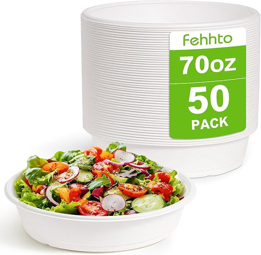 70oz Extra Large Disposable Sugarcane Fiber Paper Bowl, Heavy-Duty Round Serving Bowl for Soups, Pasta & Saucy Dishes, Eco-Friendly Tableware for Restaurants & Catering