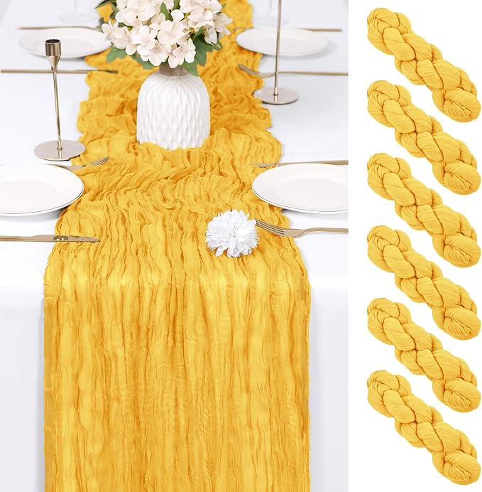6 Pack Gold Cheesecloth Table Runner 17x108 Inch Semi Sheer Boho Gauze Cheese by Unknown
