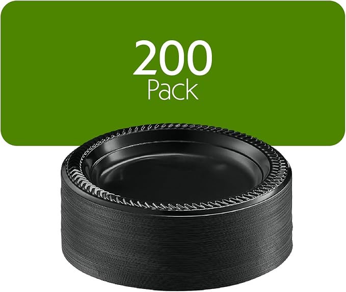 PLASTICPRO 200 PCS Black Plastic Plates Light Weight 7 Inch Plastic Dinner - Image 7