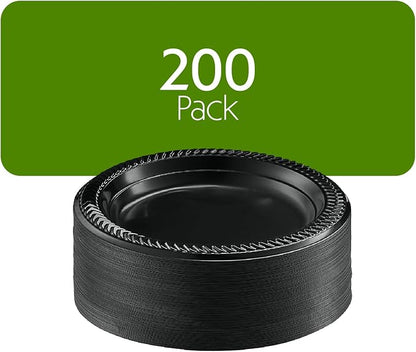 PLASTICPRO 200 PCS Black Plastic Plates Light Weight 7 Inch Plastic Dinner - Image 7