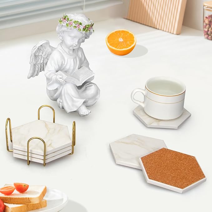 6Pcs White Marble Coaster Set - Image 7