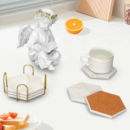 6Pcs White Marble Coaster Set - Image 7
