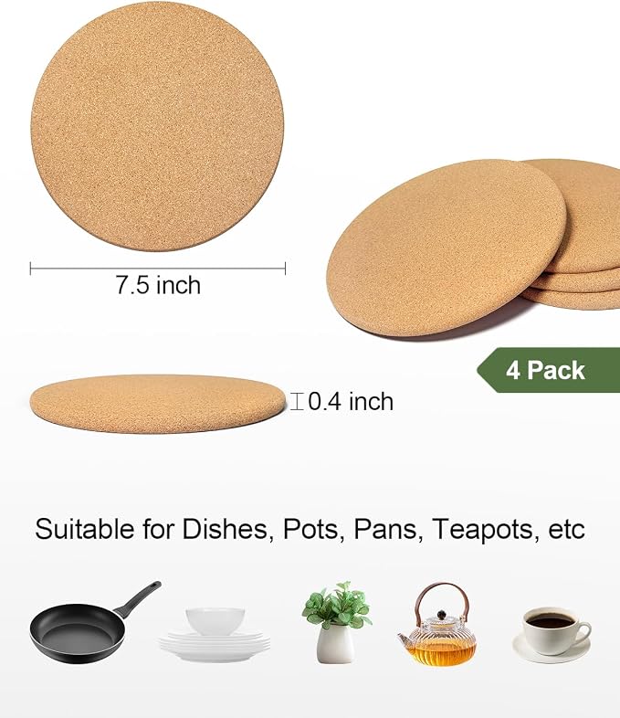 4 PCS Heat Resistant Cork Trivets - Image 2