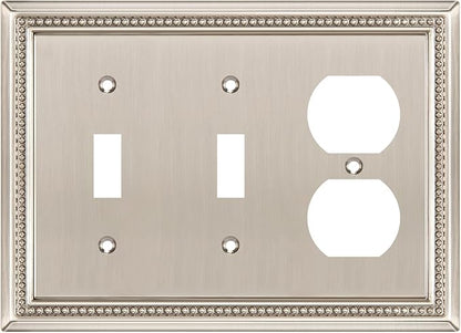 Henne Bery Sunken Pearls Heavy Duty Decorative Wall Plate Switch Plate Outlet Cover (Double Toggle/Single Duplex, Satin Nickel)