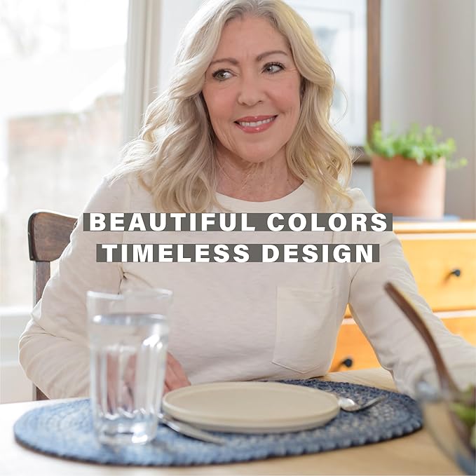 Homespice Denim Jute Braided Placemats, Country Coastal Decor, Set of 4, Blue 13x19 Oval Table Mats - Vibrant Colors, Durable, Easy to Clean and Protects Furniture