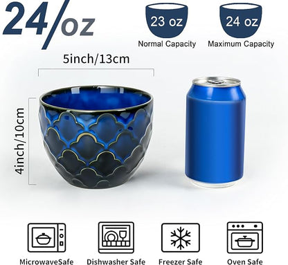 24oz Ceramic Cereal Bowls Set of 2, Dark Blue Deep Soup Bowls | Soup Bowl - Image 4