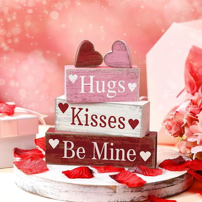 Moucuny 4 Pcs Valentine's Day Table Decorations Wooden Heart Valentine Tiered - Image 2