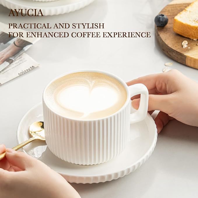 8 Ounce Cappuccino Cups Set of 4, Latte Mugs - Image 3