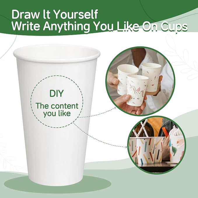 100 Pack of 12 oz Disposable White Paper Coffee Cups - Image 6