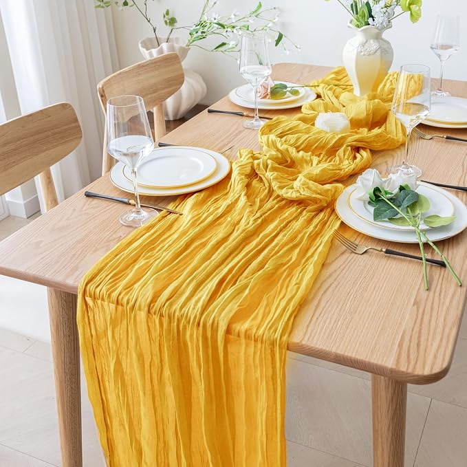 Cheesecloth Table Runner 10FT 6Pcs Gold Boho Gauze Rustic Sheer Runners | - Image 8
