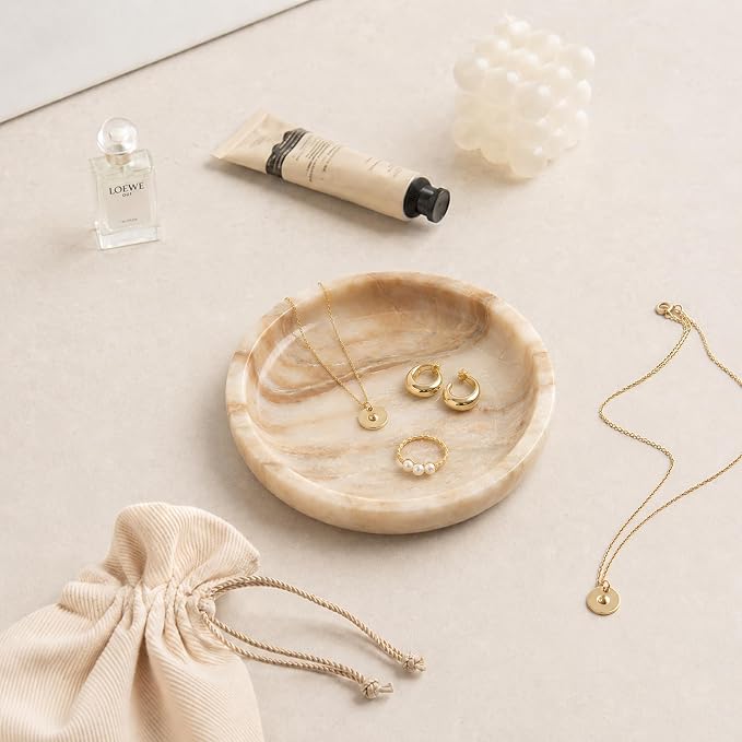 Small Natural Marble Jewelry Tray Key Plate Holder Dish Trinket Decor Catch All - Image 5