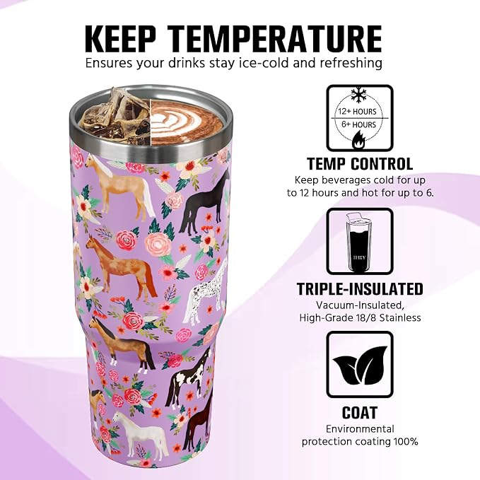 30 oz Horse Tumbler with Handle and Flip Straw, Vacuum Insulated Water Bottle - Image 4