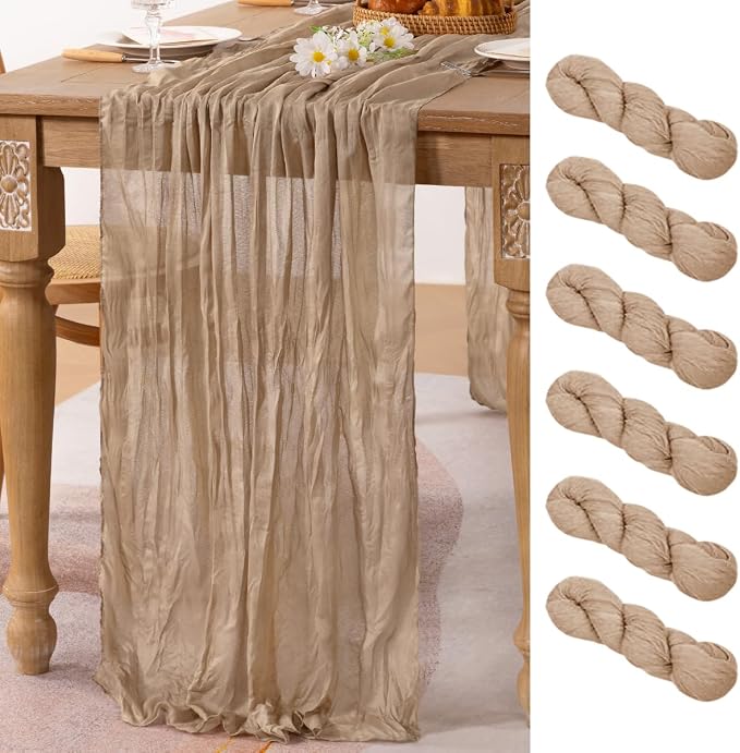 6 Pack Nude Cheesecloth Table Runner 10ft Boho Gauze Taupe Home Decor | by MLMC