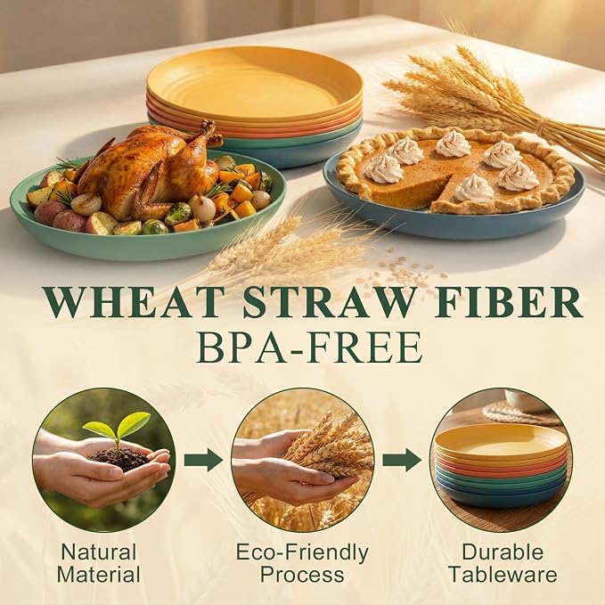 Large Wheat Straw Plates 11 Inch, Unbreakable Dinner Plate Set - Image 3