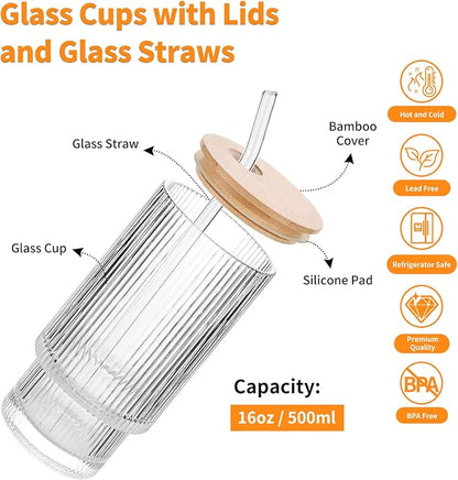 16oz Glass Cups with Lids & Straws - Image 3