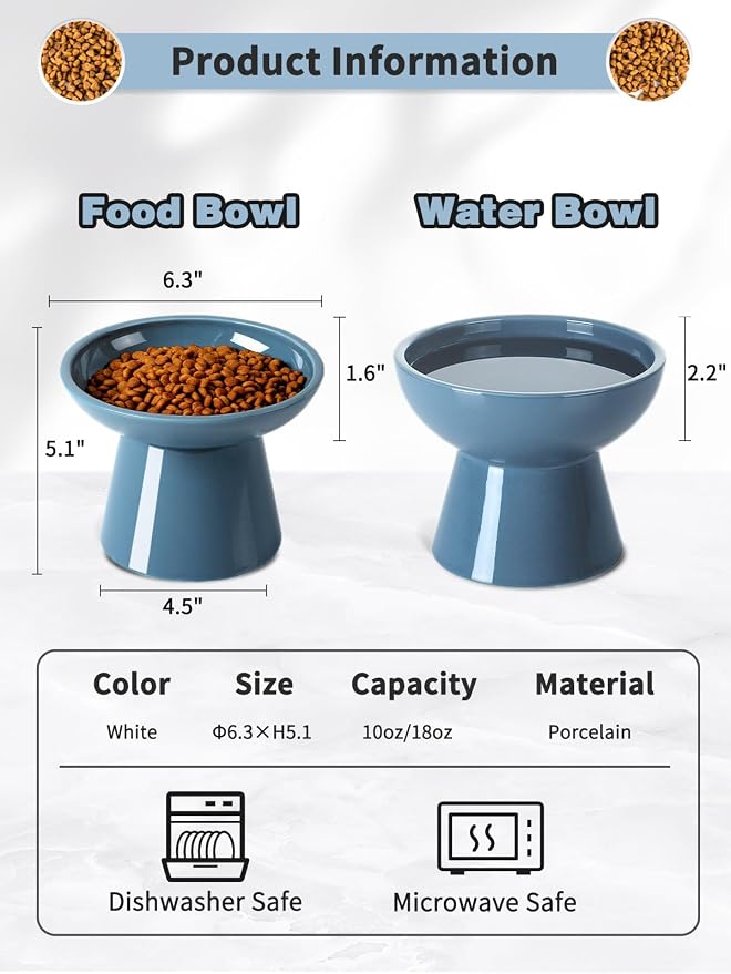 LoeJan Elevated Cat Food and Water Bowls Set, Extra Wide and Raised Ceramic - Image 2