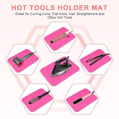 AMIJEAL Oversize Silicone Heat Resistant Mat for Hair Tools, Curling Iron Flat Iron Hair Straightener Holder Mat, Portable Hot Tools Cover Pad for Travel Vanity Salon(14.2" x 11.0")