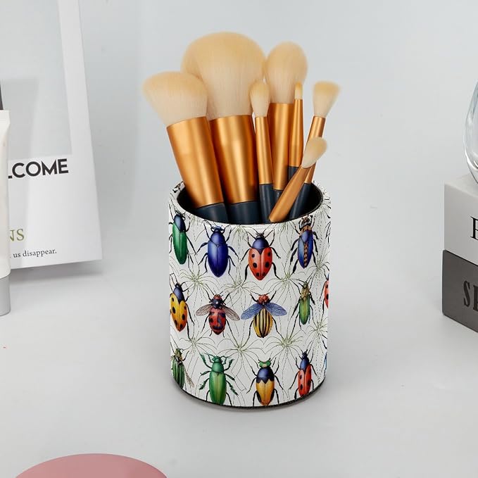 Leather Pen Holder for Desk, Beetle Pencil Cup Pen Organizer Makeup Brush - Image 6