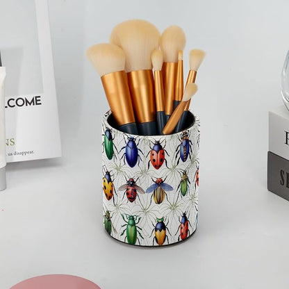 Leather Pen Holder for Desk, Beetle Pencil Cup Pen Organizer Makeup Brush - Image 6