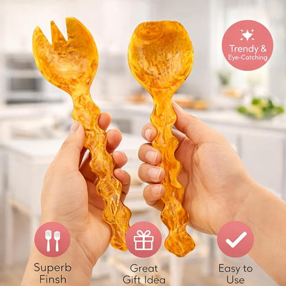 SS CRAFTS INDIA Premium 10.25" Marbled Amber Resin Salad Servers | Set of 2 - Image 5