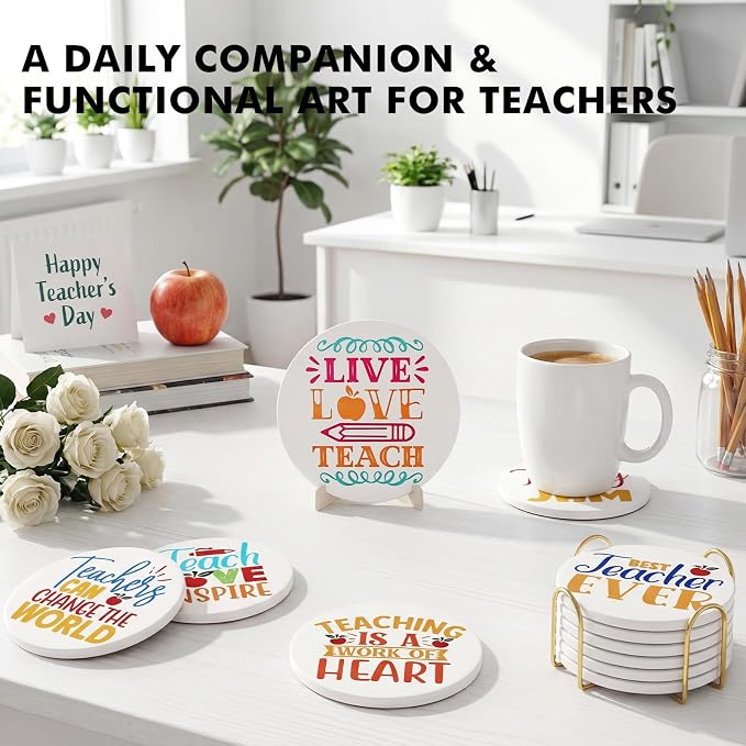 Absorbent Ceramic Coasters Set of 6, Appreciation Gift - Image 4