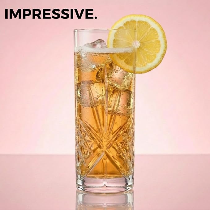 Godinger Tall Beverage Glasses Collins All Purpose Drinking Glasses- Dublin - Image 7