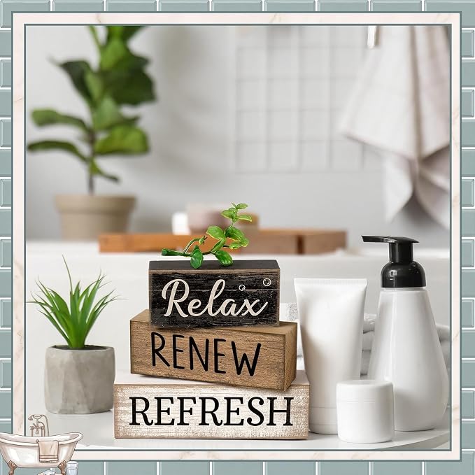 Moucuny 4 Pcs Bathroom Shelf Decor Sign Farmhouse Bathroom Decor and - Image 4