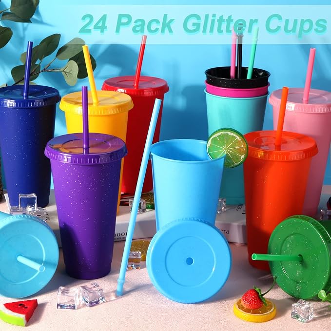 24 Pack Plastic Tumblers with Lids and Straw, Reusable Cups with Lids and - Image 2
