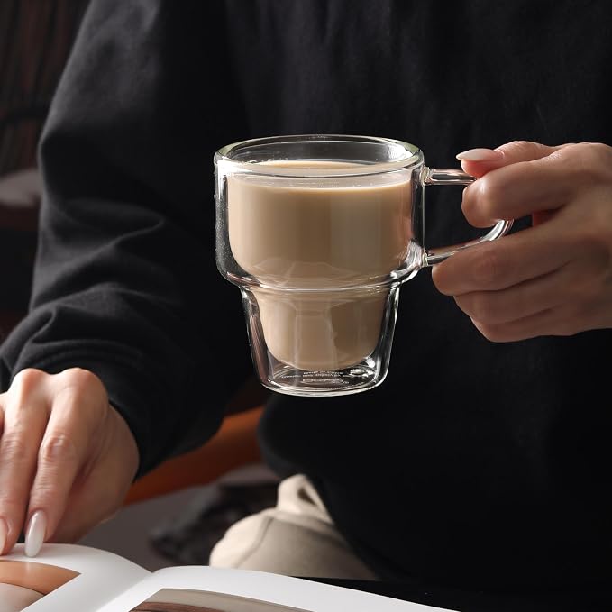 NIRA.Z 4 Pack Double Wall Glass Coffee Mugs 10 OZ Insulated Espresso Cups - Image 7