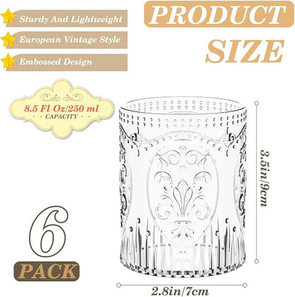 Qinyoung 6 Plastic Vintage Drinking Glasses 8.5oz Stemless Retro Embossed Wine - Image 3