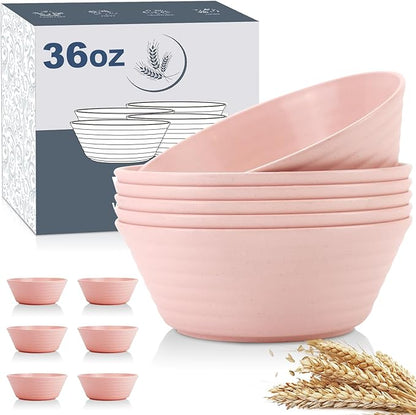 Wrova Wheat Straw Bowl Sets,6 PCS Unbreakable Cereal Bowl 36 OZ,Microwave and Dishwasher Safe Bowls,Kitchen Bowls BPA Free for Serving Soup,Oatmeal and Salad （Sakura）