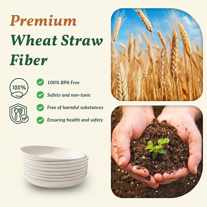 Wheat Straw Plates Set of 8 Unbreakable Microwave and Dishwasher Safe Plates - Image 3