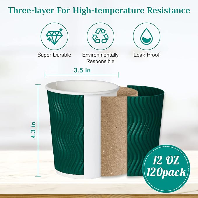 MUCHII 12 oz Paper Coffee Cups, Hot Coffee Tea Chocolate, Office Home Use - Image 3