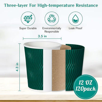 MUCHII 12 oz Paper Coffee Cups, Hot Coffee Tea Chocolate, Office Home Use - Image 3