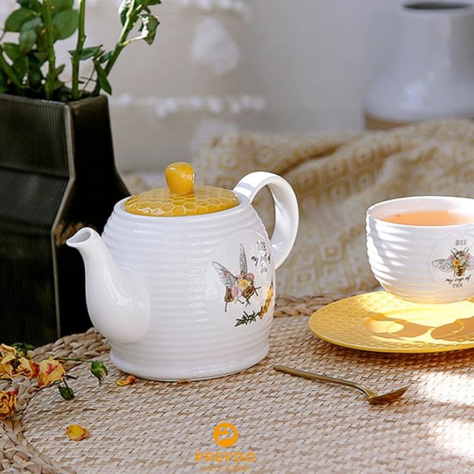 Porcelain Tea Pot Honey Bee Pattern Ceramic Teapot White Coffee Pot Water - Image 2
