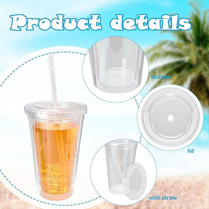 9 Set 16 oz Insulated Plastic Tumbler Double Wall Plastic Cup - Image 3