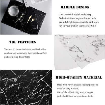 Marble Leather Placemats for Dining Table Waterproof Set of 4 Marble Decor for Kitchen Table Easy to Clean PU Place Mats for Dinning,Office (Marble（White）)