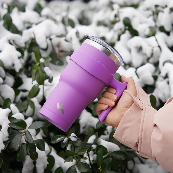 Konokyo 30 oz Tumbler with Handle and Straw, Insulated Travel Mug | Lavender; - Image 7