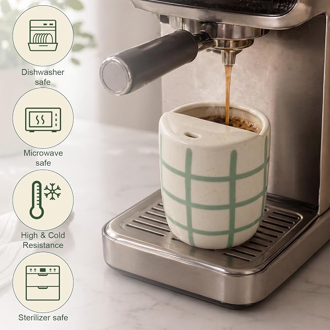 Ceramic Coffee Mug with Sip Hole 10 oz Novelty Checkered Coffee Cup Retro Hand - Image 6