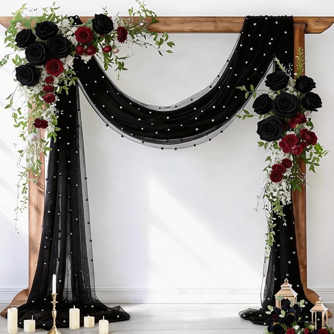 Pearl Table Runner Gauze Sheer 19FT Wedding Draping Fabric Decor | Black Summer by Socomi