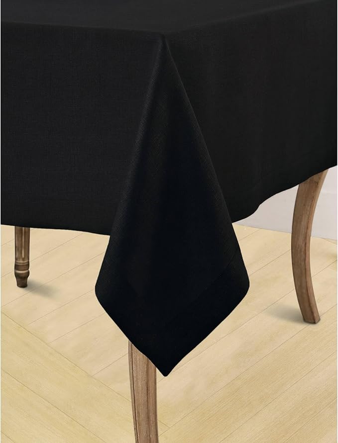 Solino Home Linen Black Tablecloth 60 x 90 Inch - 100% Pure Linen Rectangular Tablecloth - Machine Washable Table Cloth for Winter, Easter - Fete